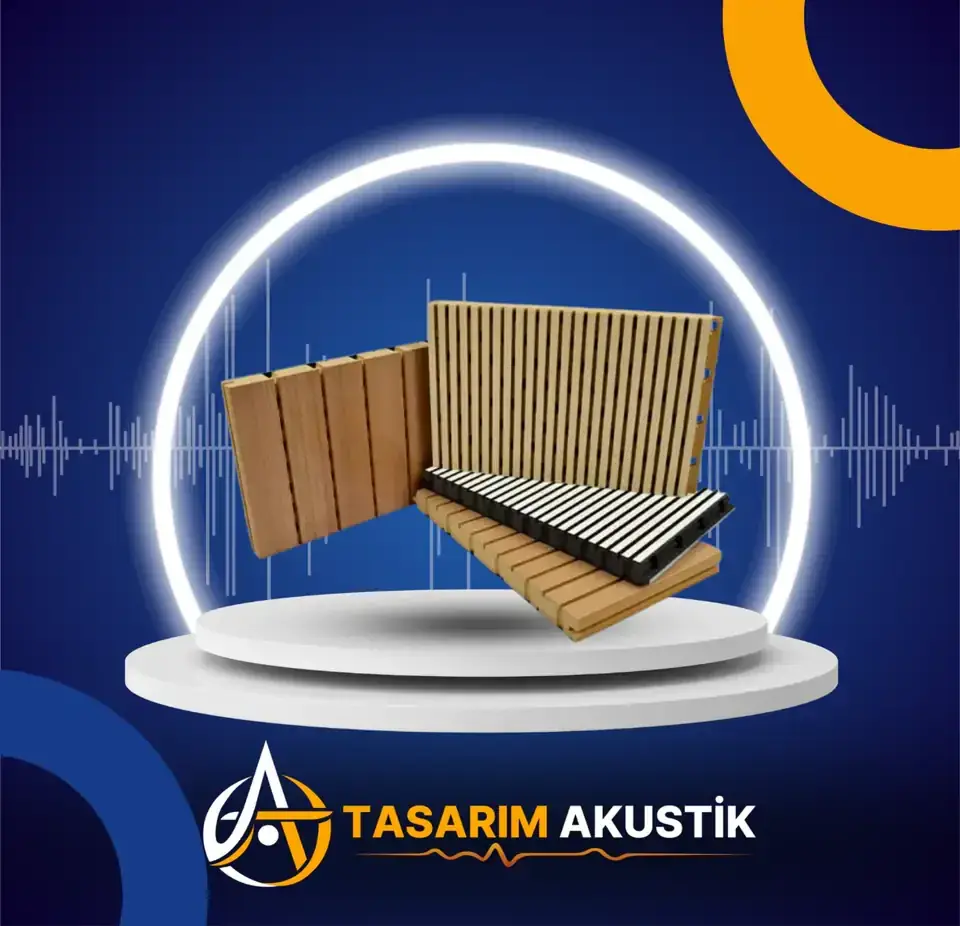 Ahşap akustik panel yakın plan yüzey ve damar detayı