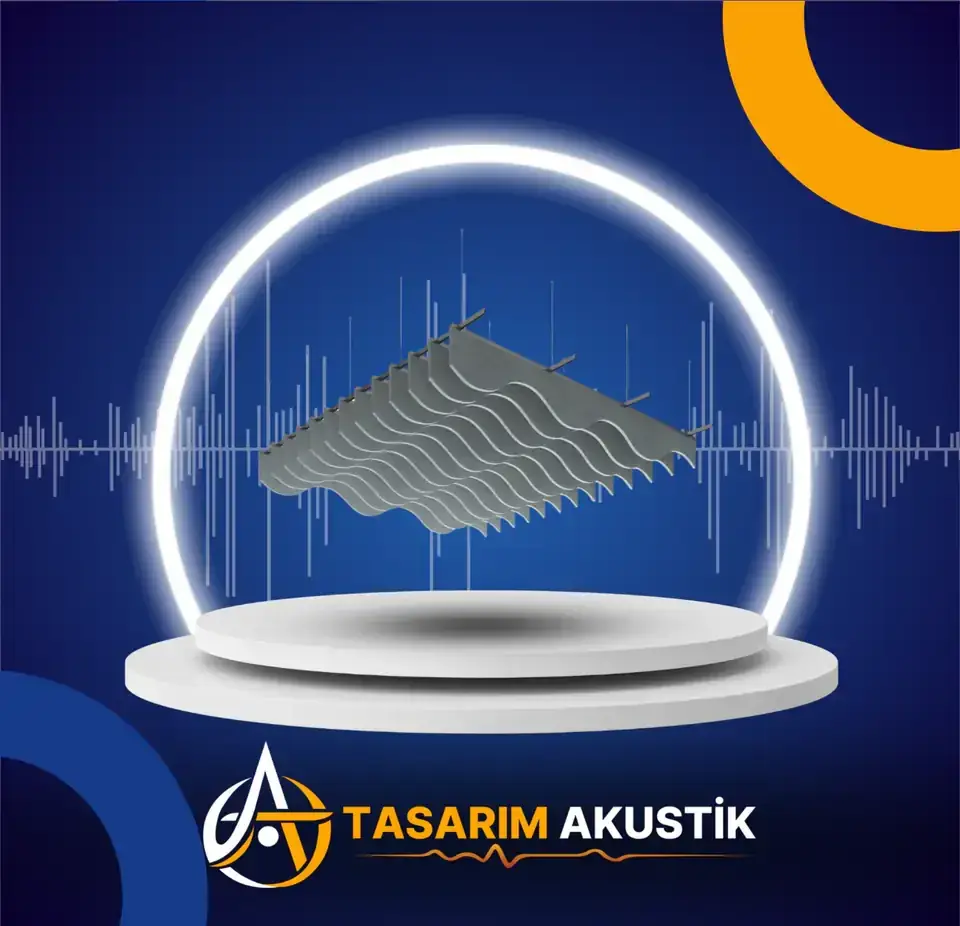 Baffle tavan paneli yakın plan yüzey ve askı detayı